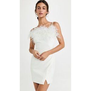 LIKELY Katy Dress White Mini Feather Trim Party Wedding